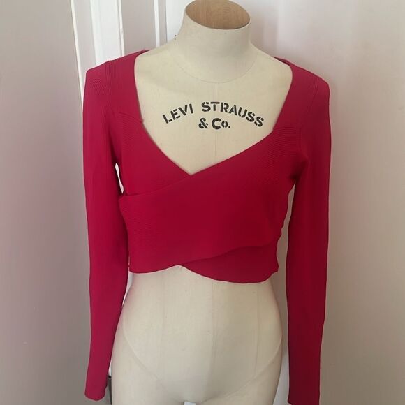 Express Body Contour Wrap Front Sweater Crop Top - Picture 5 of 6